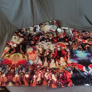 Vibrant Horse Print Casual Button Down Shirt